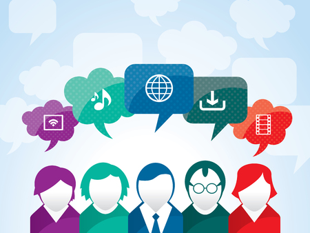 Teamwork of business people interacting in social networkのイラスト素材