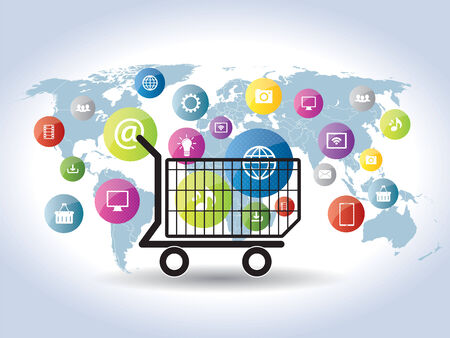 Shopping cart in the international marketのイラスト素材