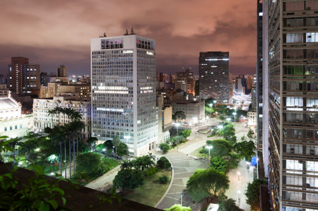 Night view of the city Sao Paulo, Valley Anhangabauの写真素材