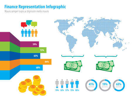 Financial infographic representation in vector illustration. World Map and Information Graphicsのイラスト素材