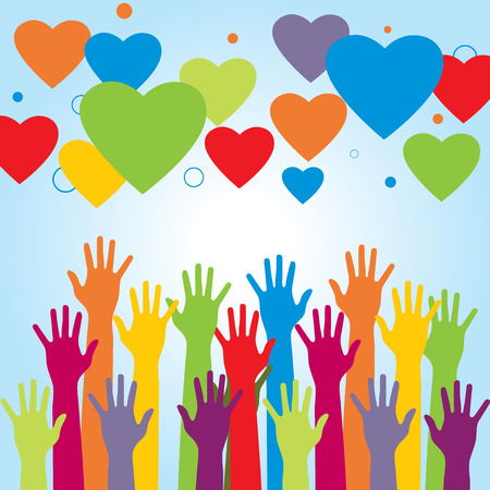 Love and communication between people. Silhouettes of human hands and icons of hearts.のイラスト素材