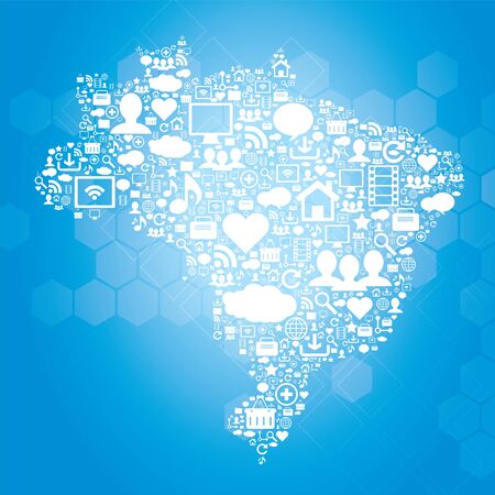 Brazil map with icons of social networks and computer.のイラスト素材