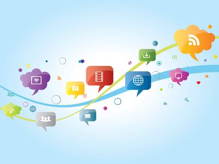 Icons illustration of social media in waves. Communication and services in social media.のイラスト素材