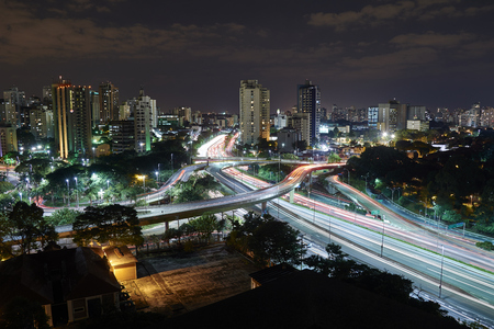Sao Paulo city at night, Brazil.Avenue near the Ibirapuera Parkのeditorial素材