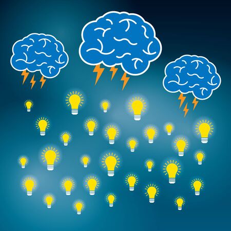 Brainstorm is brain and lightning of power creative  business idea. Lamp for innovation and sucess on illustration.のイラスト素材