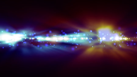 Futuristic abstract technology background with bright blue and orange lights blurred