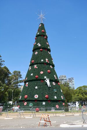 Sao Paulo, Brazil - December 6, 2016:Traditional Christmas tree in Ibirapuera, being the 15th year of the attraction in the south zone of the city of Sao Paulo. With 35 meters of height, 16 meters of diameter and a star of 8 meters in the top.のeditorial素材