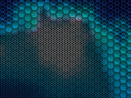 Rustic and worn metal background with large and small hexagons in vector illustration.