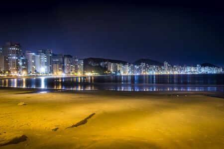 Guaruja, Asturias and Pitangueiras beach at night. Sao Paulo, Brazil.の写真素材