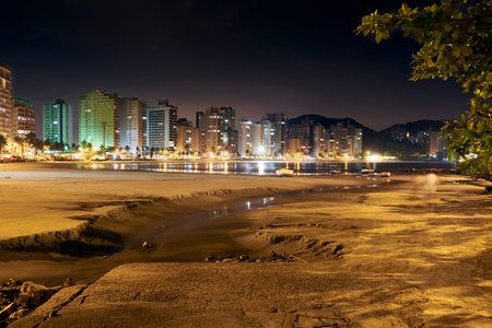 Guaruja, Asturias beach at night. Brazil.の写真素材