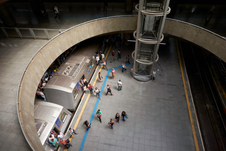 Sao Paulo, Brazil - October 5, 2017: Se Subway Station, is the central and busiest station in the Sao Paulo city. It is located in the SÃ© Square. It integrates the Blue Line with the Red Line.のeditorial素材