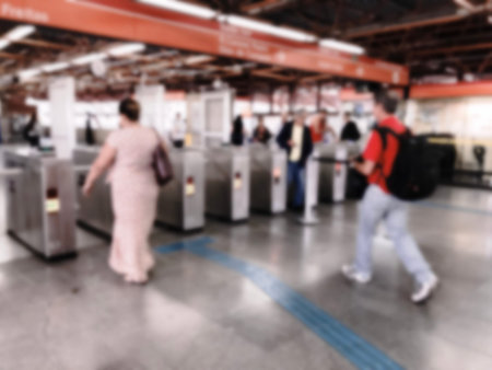 People walking in the subway station. Intentional blurred added post production. Creative abstract...