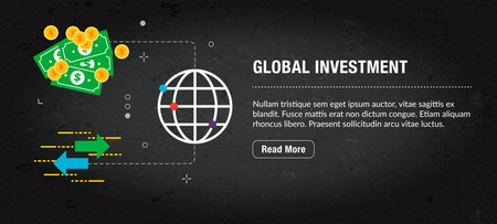 Global investment concept banner internet with icons in vector. Web banner template for website, banner internet for mobile design and social media app.Business and communication layout with icons.のイラスト素材