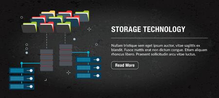 Storage technology, banner internet with icons in vector. Web banner template for website, banner internet for mobile design and social media app.Business and communication layout with icons.のイラスト素材