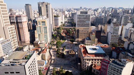 Aerial view of buildings near to the Vale do Anhangabau in Sao Paulo city, Brazil.のeditorial素材