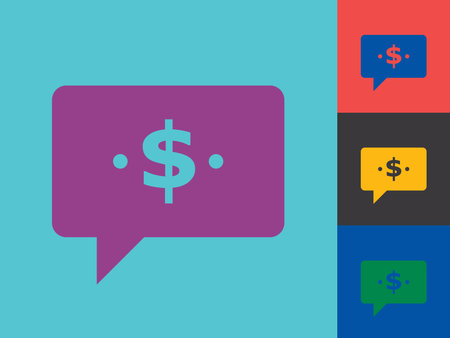 Speech bubbles with currency symbol, and dollar symbols in vector illustration. Concept of finance, investment, wealth, business, economics, rate, treasury and bank.のイラスト素材