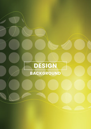 Abstract vector background with green and yellow gradients, geometric circle patterns and smooth wave lines.のイラスト素材