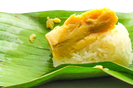 An isolated sticky rice Thai custard, Thai dessertの写真素材