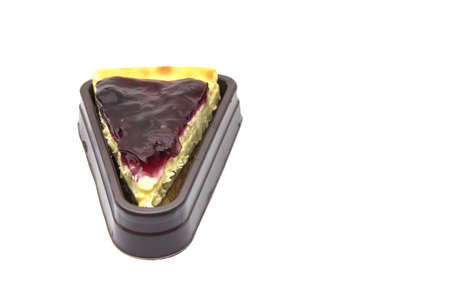 Blueberry cheesecake isolated on white backgroundの写真素材