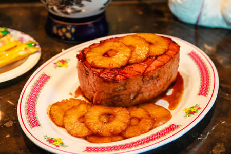 Gammon steak with pineappleの写真素材