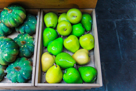 lemon and pumpkin in boxesの写真素材