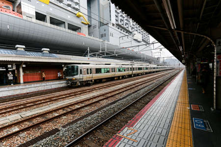 KYOTO,JAPAN,FEB 11 : JR West train, belong to West Japan Railway on Febuary 11 2015. JR West is the biggest railway companies in western japanのeditorial素材