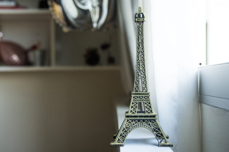 Eifel Tower Model with white curtainの写真素材