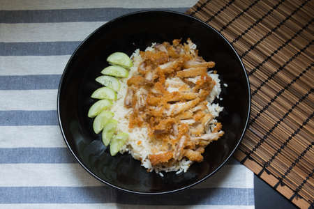 Crispy fried chicken with riceの写真素材