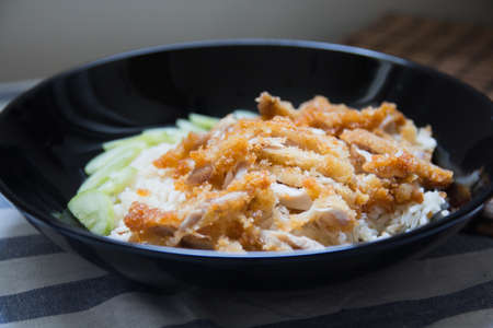 Crispy fried chicken with riceの写真素材