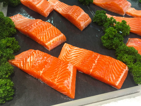 A slice of salmon meat, Fillet salmonの写真素材