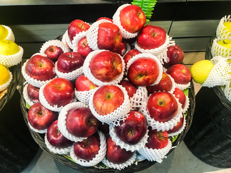 Pile of apple on a basket,shot in supermarket