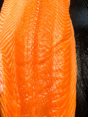 A slice of salmon meat, Fillet salmon,shot in supermarketの写真素材