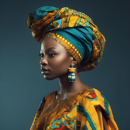 Portrait of beautiful african woman with turban on head.の素材