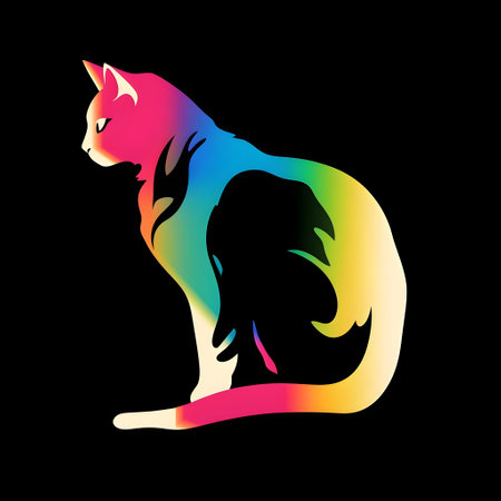 Cat silhouette, abstract colorful vector illustration isolated on black background for your designの素材