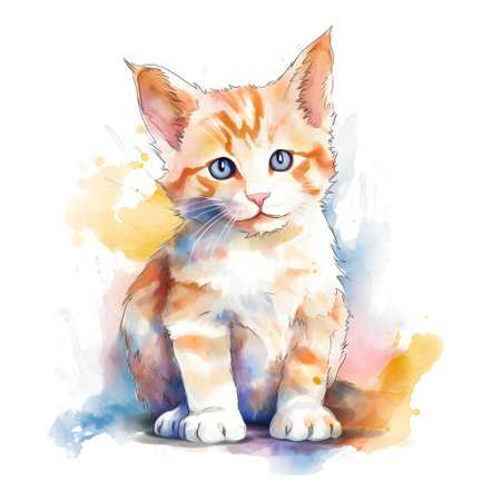 Cute kitten, watercolor painting on white background, vector illustrationの素材