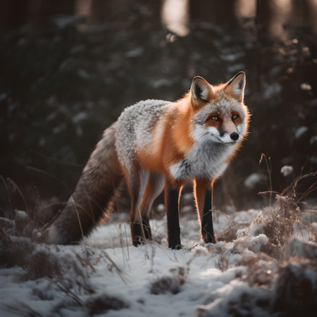 Red fox (Vulpes vulpes) in winter forest.の素材