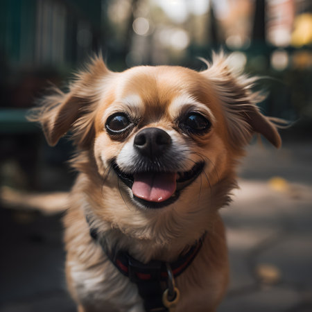 Portrait of a cute chihuahua dog in the parkの素材