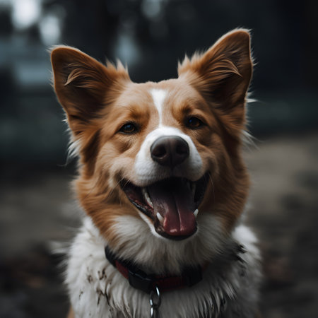 Close up portrait of a cute red and white Welsh corgi dogの素材