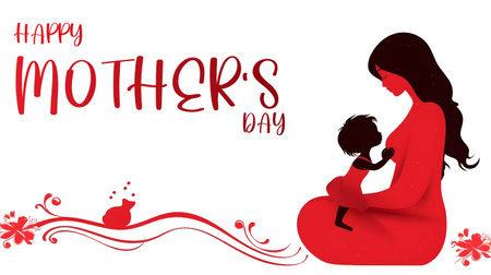 Mother's day greeting card with silhouette of mother and daughter. Vector illustration.のイラスト素材