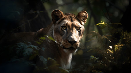 Lioness in the forest. Wildlife scene from wild nature.の素材
