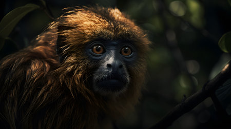 Portrait of a red-headed lion tamarin on the treeの素材
