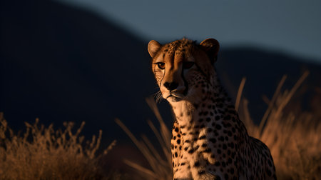 Cheetah at sunset in Masai Mara National Park, Kenyaの素材