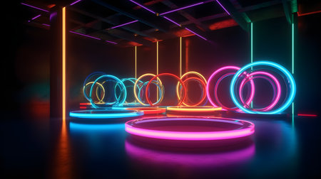 3d render, neon lights, night club, disco club, night clubの素材