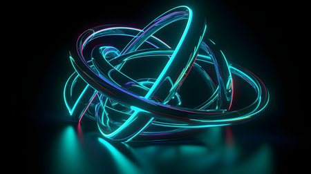 3d illustration of abstract background with neon lights and torus.の素材