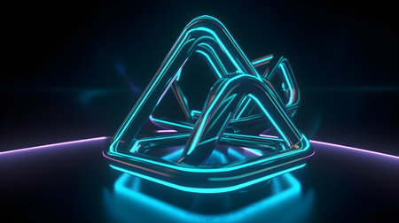 3d rendering of neon triangle in the shape of a triangle. Abstract backgroundの素材