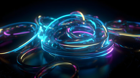 3D rendering of abstract fractal composition with neon light effects.の素材
