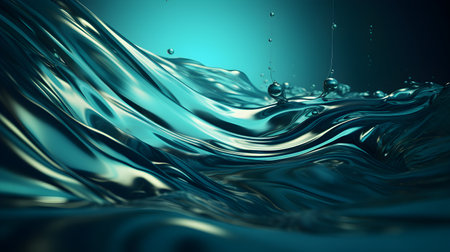 3d rendering of blue water with waves and drops on it. Abstract background.の素材