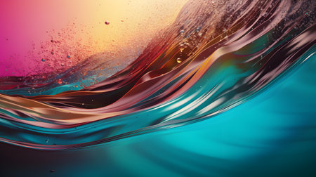 3d render, abstract wave background, multicolored liquid surfaceの素材