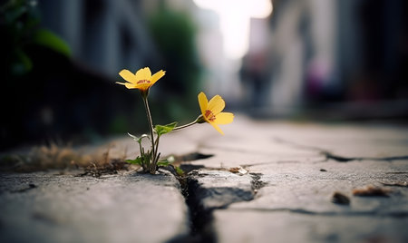 Yellow flower on the ground,vintage style,selective focusの素材