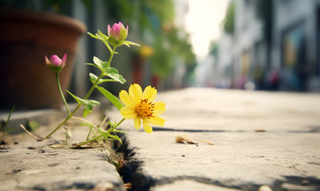 Yellow flower on the street,vintage style,selective focusの素材